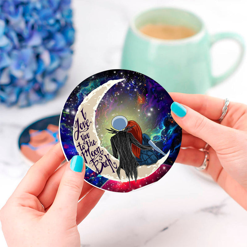 Jack And Sally Nightmare Before Christmas Love You To The Moon Galaxy Ceramic Decor Coaster - Gift Idea