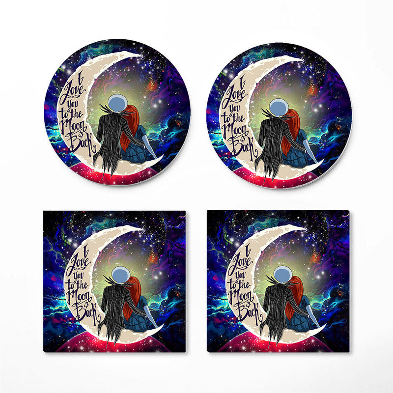 Jack And Sally Nightmare Before Christmas Love You To The Moon Galaxy Ceramic Decor Coaster - Gift Idea