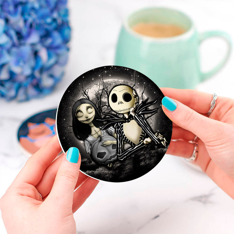 Jack And Sally Nightmare Before Christmas Moonlight Ceramic Decor Coaster - Gift Idea