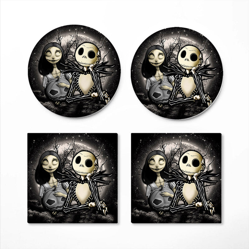 Jack And Sally Nightmare Before Christmas Moonlight Ceramic Decor Coaster - Gift Idea