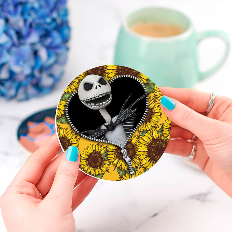 Jack Skellington Nightmare Before Christmas Sunflower Zipper Ceramic Decor Coaster - Gift Idea