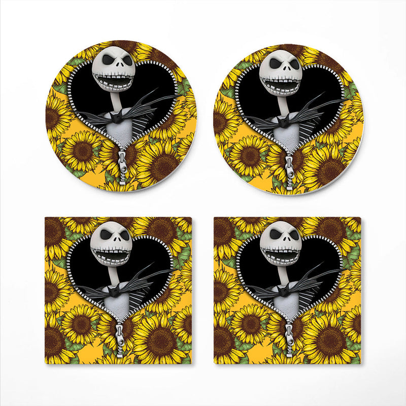 Jack Skellington Nightmare Before Christmas Sunflower Zipper Ceramic Decor Coaster - Gift Idea