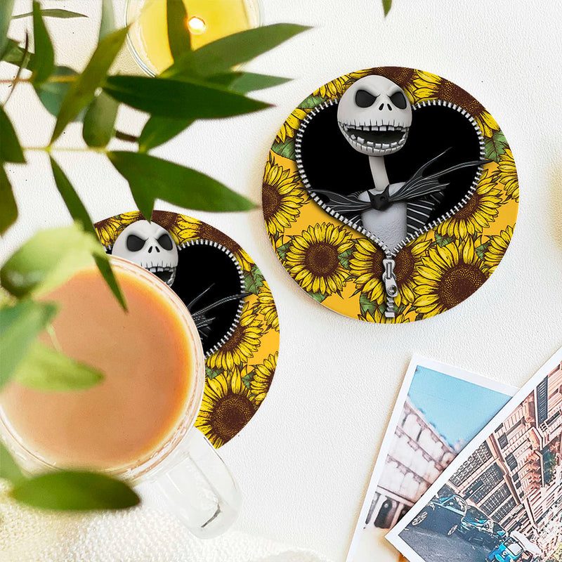 Jack Skellington Nightmare Before Christmas Sunflower Zipper Ceramic Decor Coaster - Gift Idea