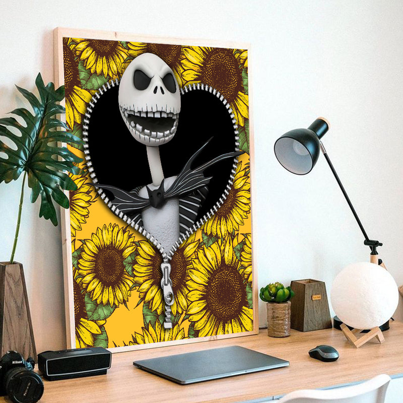 Jack Skellington Nightmare Before Christmas Sunflower - Living Room - Canvas Wall Art - Print - Wall Decor