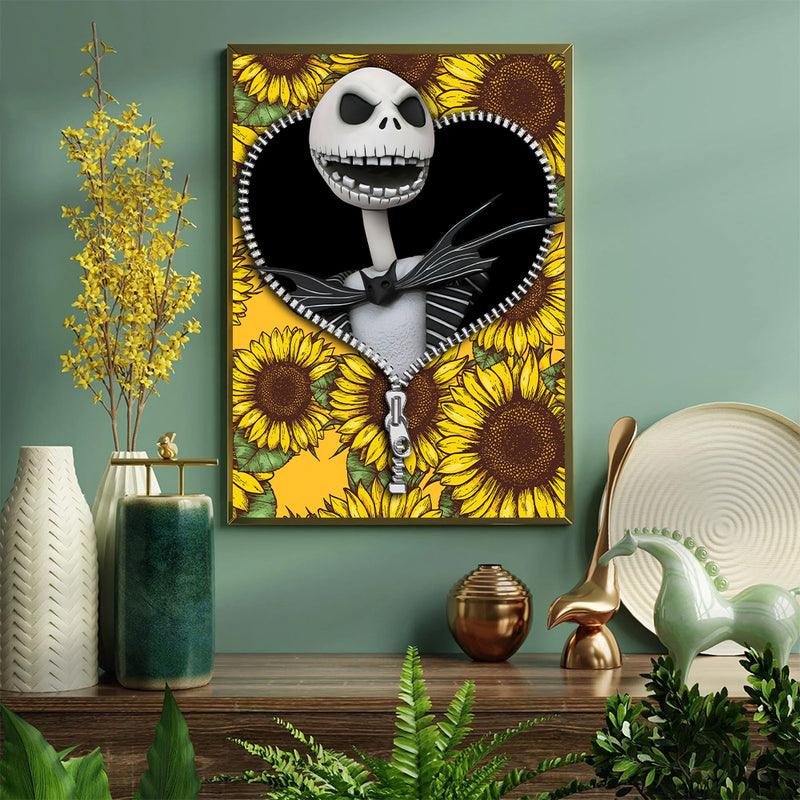 Jack Skellington Nightmare Before Christmas Sunflower - Living Room - Canvas Wall Art - Print - Wall Decor