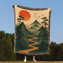 Japanese Landscape Mountain Woven Throw Blanket