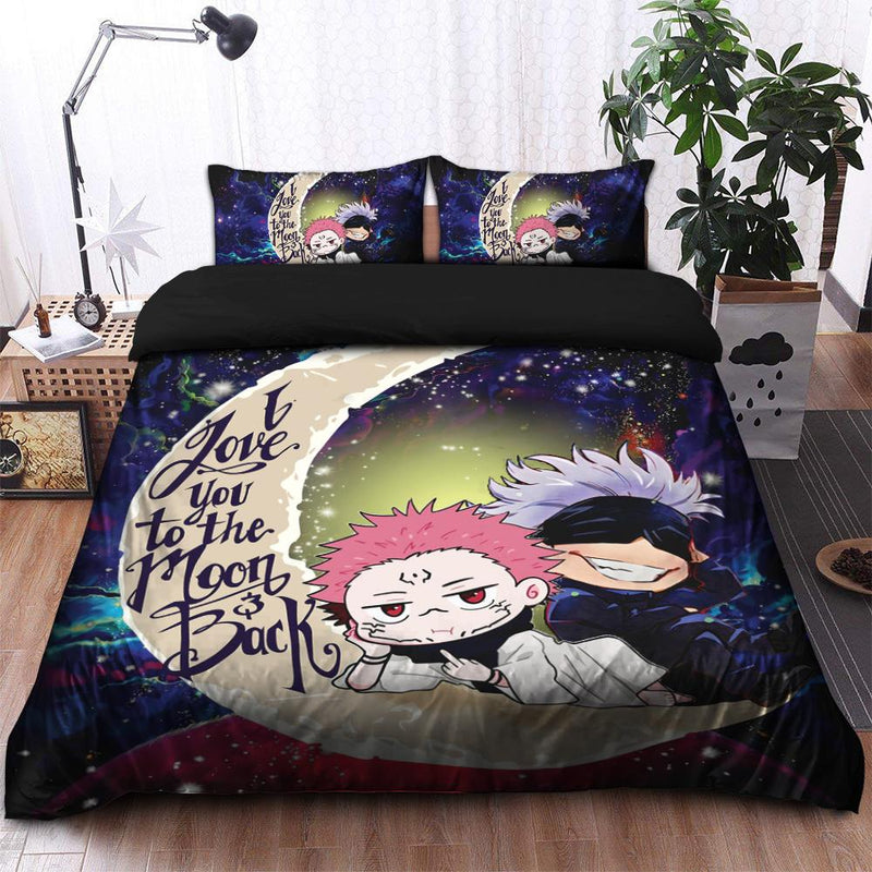 Jujutsu Kaisen Gojo Sakuna Chibi Anime Love You To The Moon Galaxy Bedding Set Duvet Cover And 2 Pillowcases Nearkii