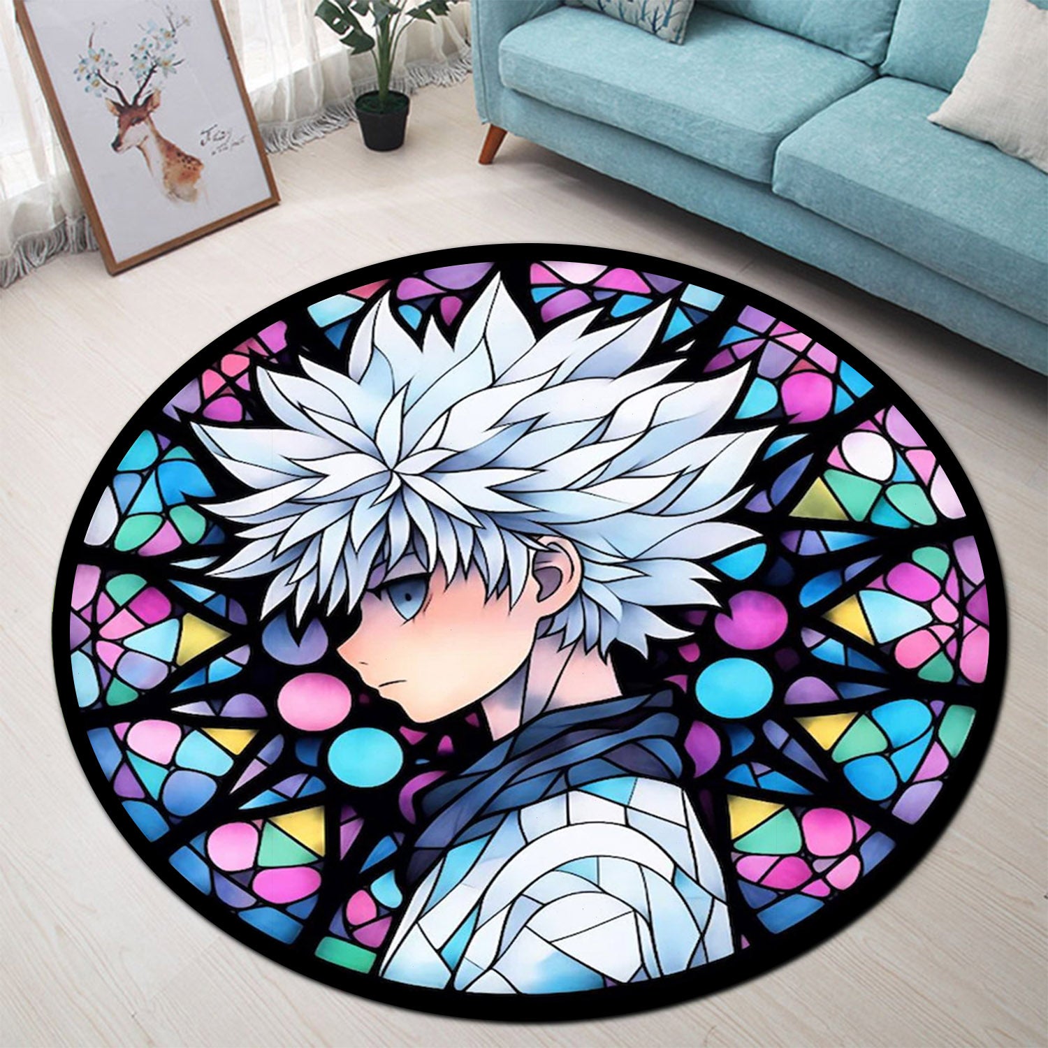 Hxh Rug Killua Zoldyck Hunter X Hunter Japan Stained Glass Round Rug