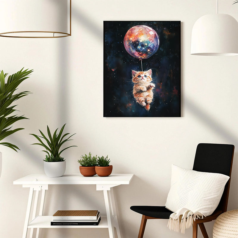 Kitty Cat Galaxy Balloon Adventure - Living Room - Canvas Wall Art - Print - Wall Decor