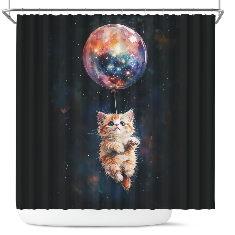 Kitty Cat Watercolor Star Night Shower Curtain