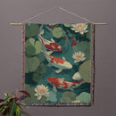 Koi Fish Pond Serenity Japanese Lotus Woven Throw Blanket