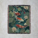 Koi Fish Pond Serenity Japanese Lotus Woven Throw Blanket
