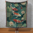 Koi Fish Pond Serenity Japanese Lotus Woven Throw Blanket
