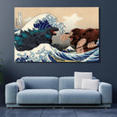 Kong vs God Japan Style Great Wave - Living Room - Canvas Wall Art - Print - Wall Decor