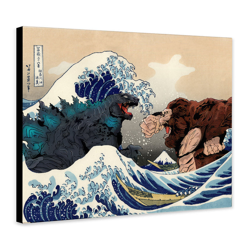Kong vs God Japan Style Great Wave - Living Room - Canvas Wall Art - Print - Wall Decor