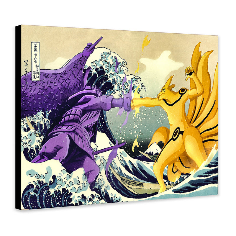 Kurama Vs Susano The Great Wave Japan - Living Room - Canvas Wall Art - Print - Wall Decor