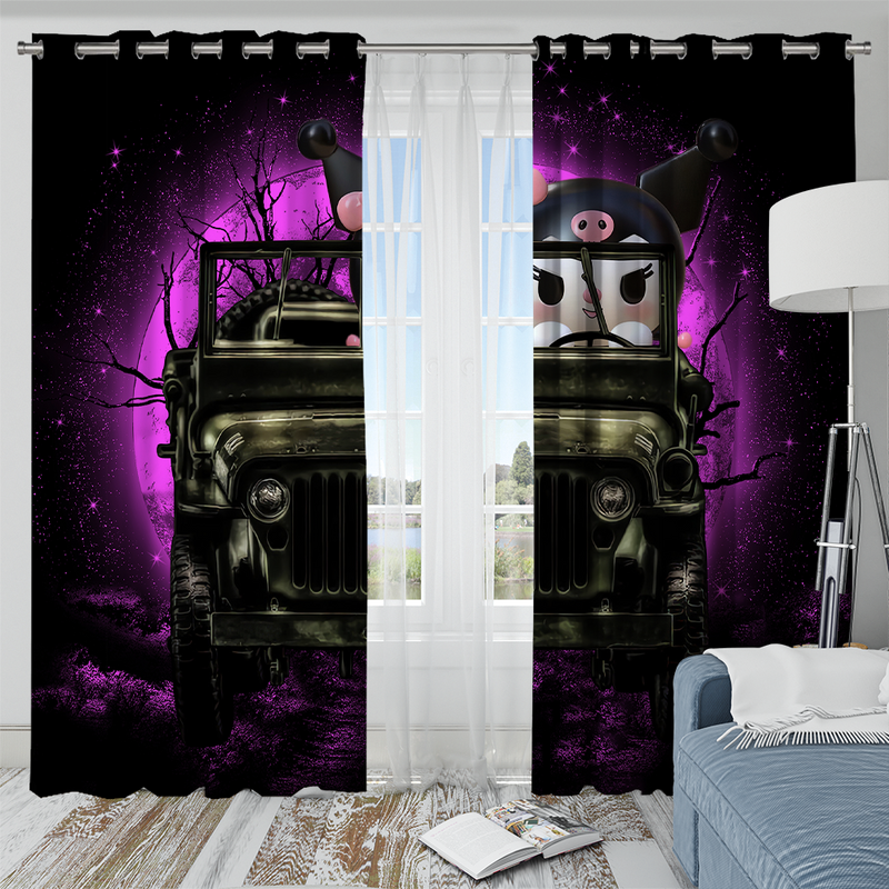 Kuromi Anime Funny Halloween Moonlight Window Curtain