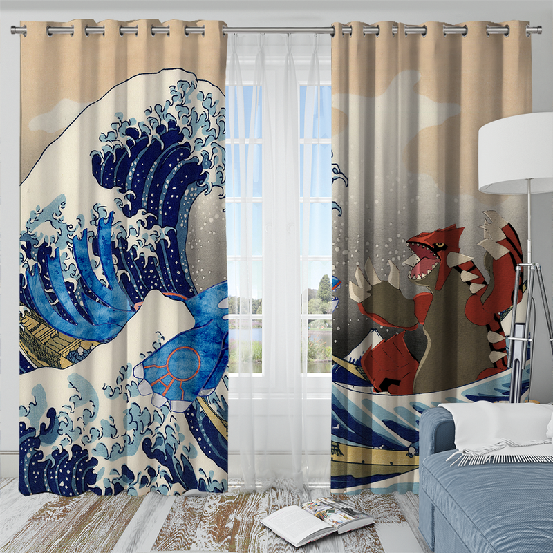 Kyogre Vs Groudon The Great Wave Japan Pokemon Window Curtain