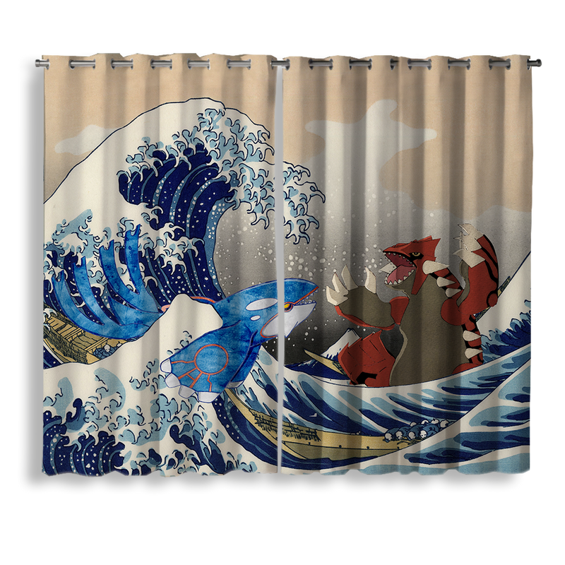 Kyogre Vs Groudon The Great Wave Japan Pokemon Window Curtain