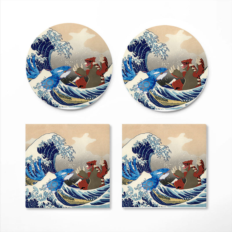 Kyogre Vs Groudon The Great Wave Japan Pokemon Ceramic Decor Coaster - Gift Idea