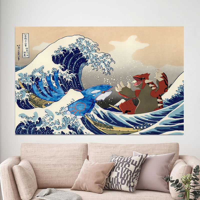 Kyogre Vs Groudon The Great Wave Japan - Living Room - Canvas Wall Art - Print - Wall Decor