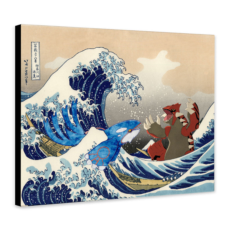 Kyogre Vs Groudon The Great Wave Japan - Living Room - Canvas Wall Art - Print - Wall Decor