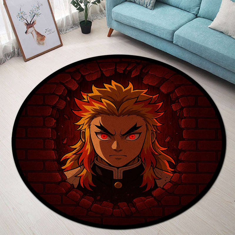 Senjuro Rengoku Demon Slayer Break Wall Round Rug