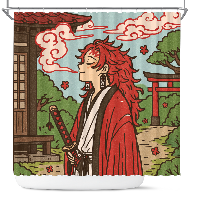 Kyojuro Rengoku From Demon Slayer Japan Ink Style Shower Curtain