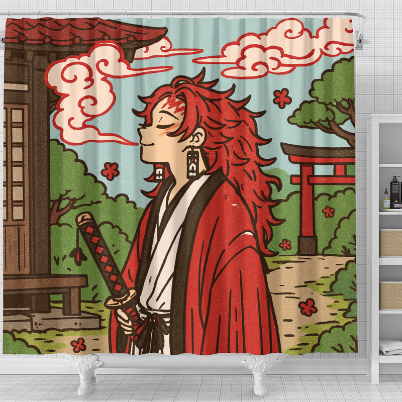 Kyojuro Rengoku From Demon Slayer Japan Ink Style Shower Curtain