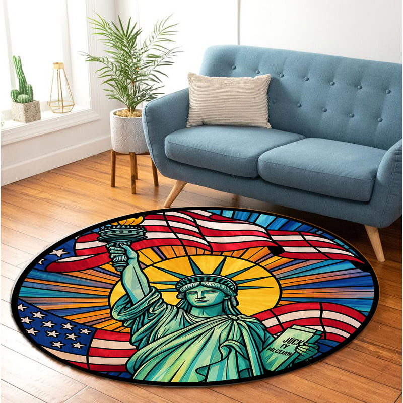 Lady Liberty American Flag Round Rug