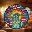 Lady Liberty American Flag Stained Glass Suncatcher