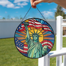 Lady Liberty American Flag Stained Glass Suncatcher
