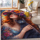 Lady With Black Cat Stained Glass Rectangular Area Rug