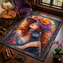 Lady With Black Cat Stained Glass Rectangular Area Rug