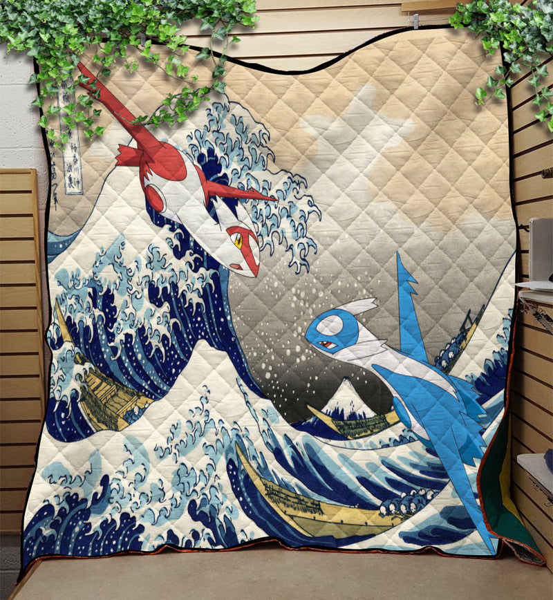 Latios vs Latias Pokemon The Great Wave Quilt Blanket