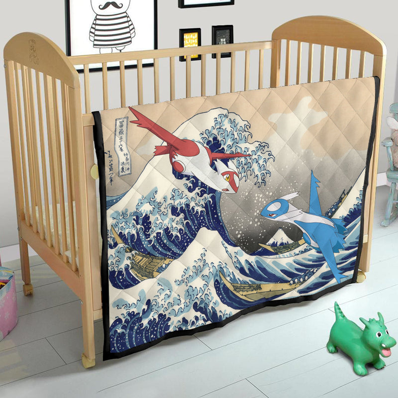 Latios vs Latias Pokemon The Great Wave Quilt Blanket