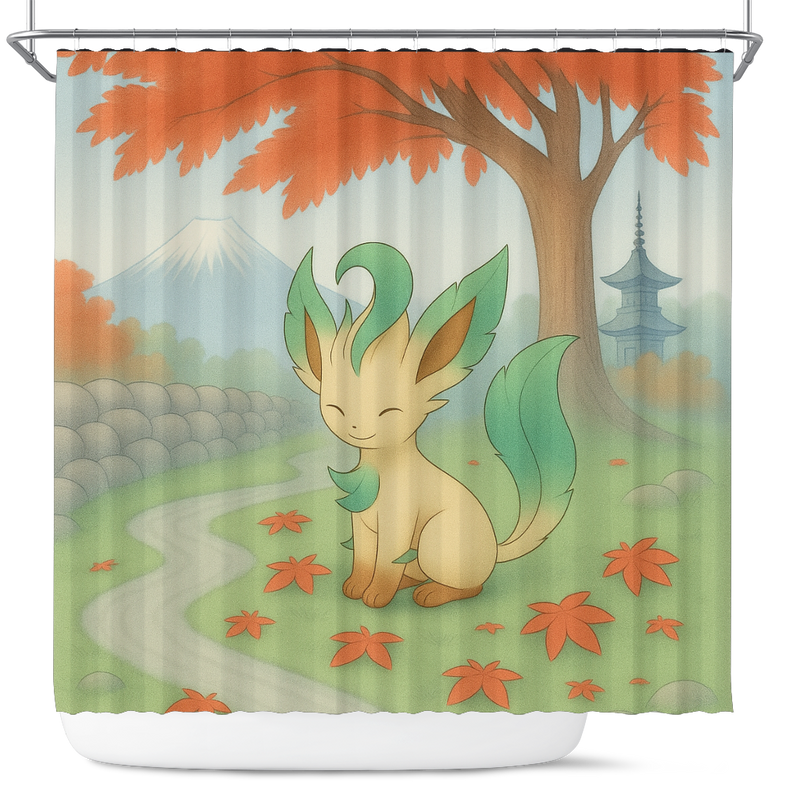 Leafeon Japan Autumn Pokemon Shower Curtain