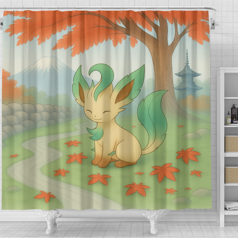 Leafeon Japan Autumn Pokemon Shower Curtain
