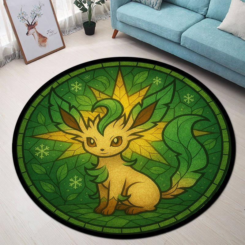 Leafeon Pokemon Stained Glass Round Rug