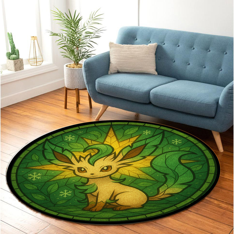 Leafeon Pokemon Stained Glass Round Rug