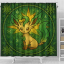 Leafeon Eevee Pokemon Stained Glass Shower Curtain