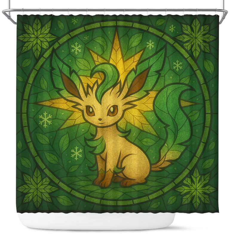 Leafeon Eevee Pokemon Stained Glass Shower Curtain