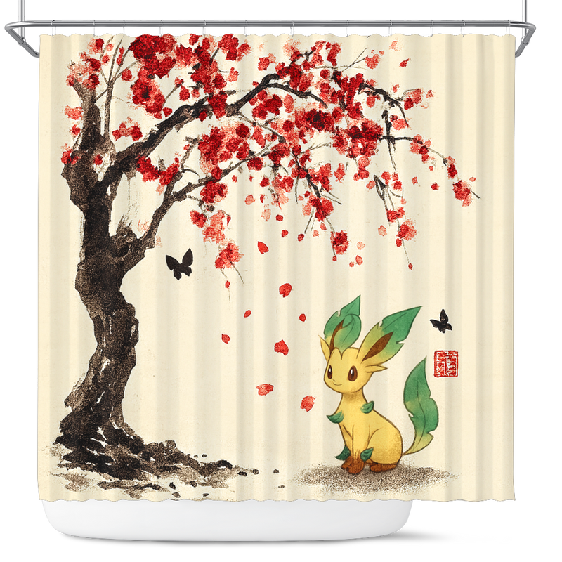 Leafeon Pokemon Under Cherry Blossom Japan Shower Curtain