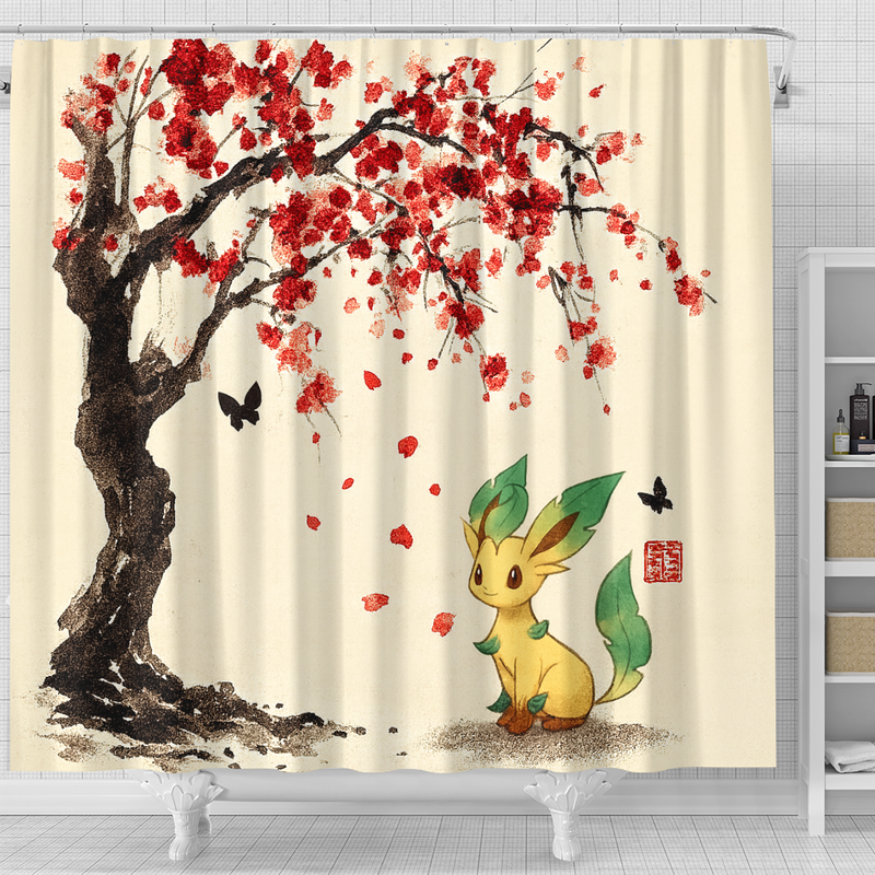 Leafeon Pokemon Under Cherry Blossom Japan Shower Curtain