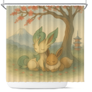 Leafeon And Eevee Pokemon Japan Cherry Blossom Shower Curtain
