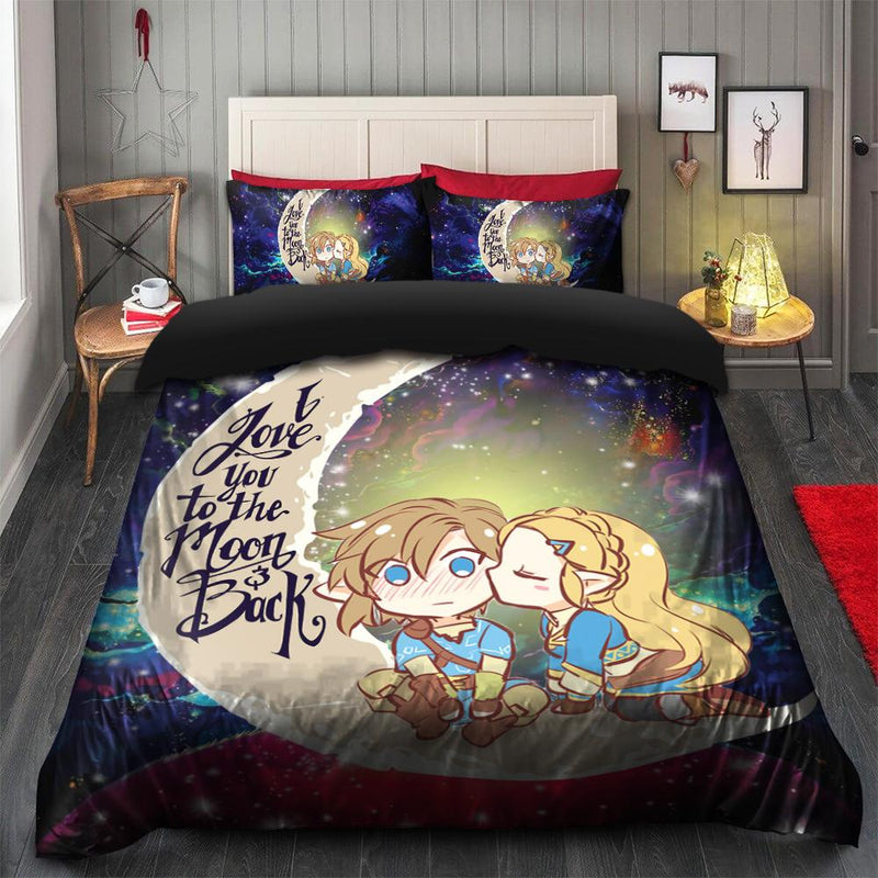 Legend Of Zelda Couple Chibi Couple Love You To The Moon Galaxy Bedding Set Duvet Cover And 2 Pillowcases Nearkii