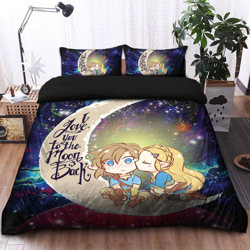 Legend Of Zelda Couple Chibi Couple Love You To The Moon Galaxy Bedding Set Duvet Cover And 2 Pillowcases Nearkii