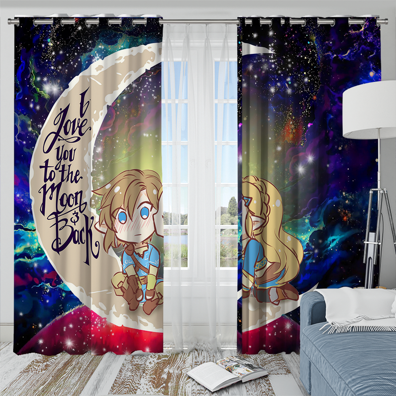 Legend Of Zelda Couple Chibi Couple Love You To The Moon Galaxy Window Curtain