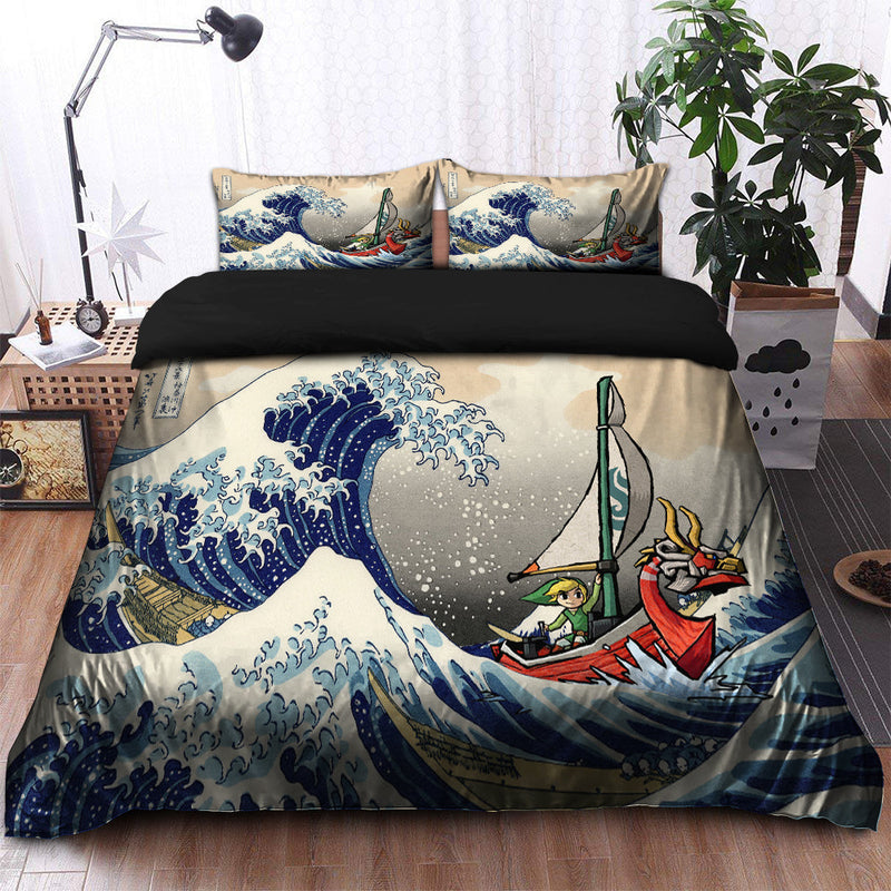 Legend Of Zelda The Great Wave Japan Bedding Set Duvet Cover And 2 Pillowcases