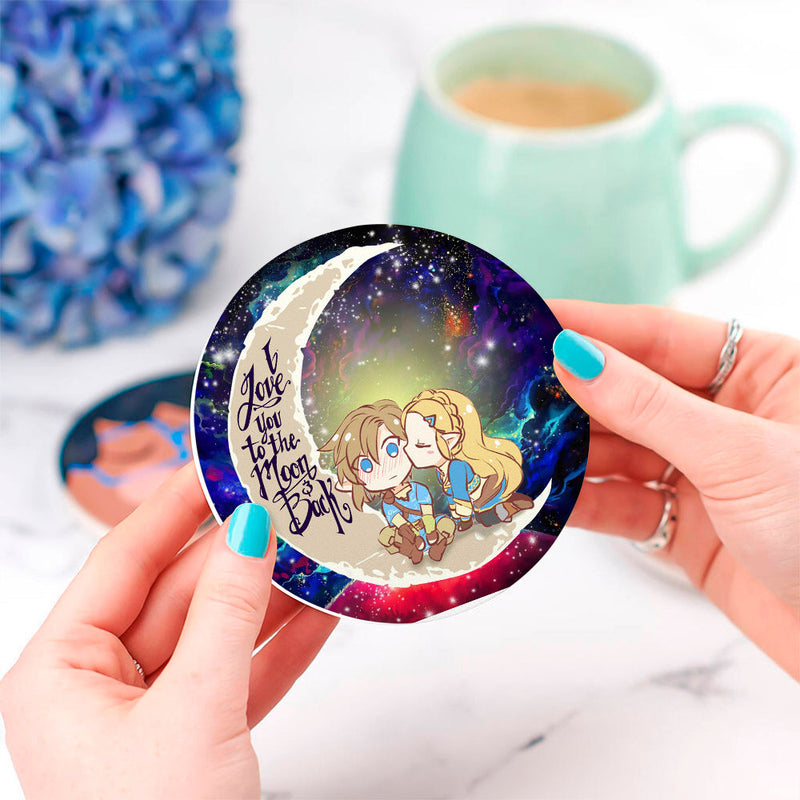 Legend Of Zelda Couple Chibi Couple Love Love You To The Moon Galaxy Ceramic Decor Coaster - Gift Idea